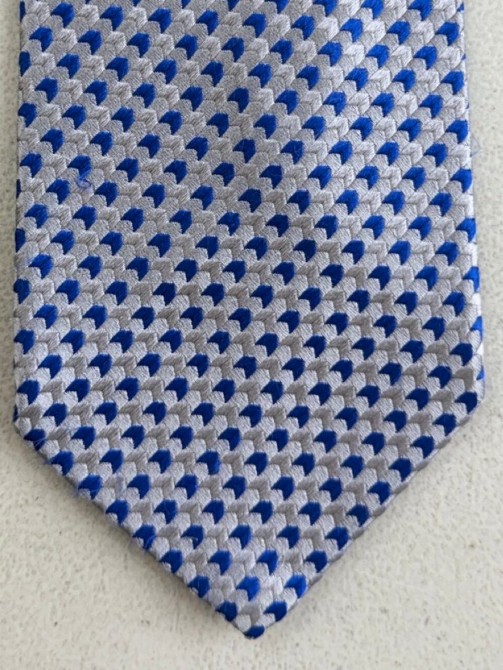 Charvet Place Vendome Tie Blue/Silver Silk Jacquard Chevron Necktie